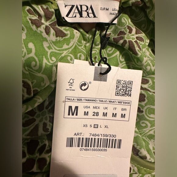 Zara Women's Wide Leg Pull On Pants Size M Floral Green Boho Soft Knit Comfy NWT - Picture 4 of 11